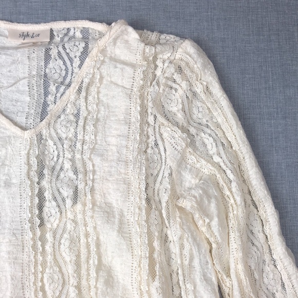 Style & Co Cream Lace Overlay Top Size Small - Picture 3 of 7